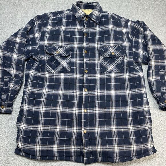Vintage Canyon Guide Outfitters Shacket Men's Large Blue Plaid Sherpa Lined Snap - Picture 1 of 10